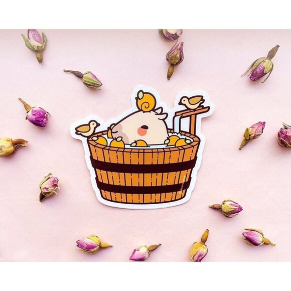 $3 for 20 - NEW Curly Lounging in a Spa Bucket Sticker - Clear Vinyl - Picture 6 of 8